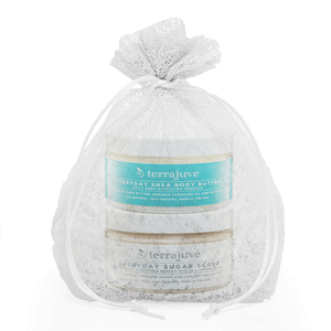 Shea Butter Moisture Body Cream and Sugar Scrub Face and Body Exfoliator All Natural and Wrapped in Orgnanza Bag